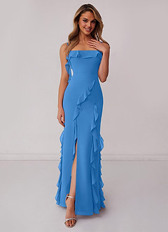 Barbie ♥ Azazie Jurken voor bruidsmeisjes Jurk van Chiffon met Kolom Boog Blauwe Gaai image1