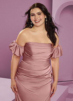 Barbie ♥ Azazie Bridesmaid Dresses Dusty Rose Sheath Off the Shoulder Stretch Satin Convertible Dress image15