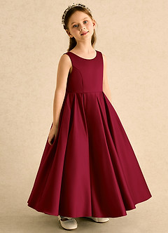 Azazie Lizzie Robe Demoiselle D'honneur Fillette Robe Trapèze en Mat Satiné Plissé Bourgogne image2