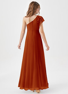 Azazie Arabella Junior A라인 셔링 쉬폰 플로어 길이 주니어 신부 들러리 드레스 image6