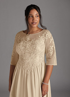 Azazie Mirielle vestidos de madre de la novia Vestido de Champán de Gasa de Corte En A con Encaje Scoop image12