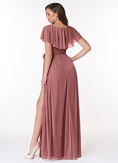 Azazie Jael Bridesmaid Dresses Desert Rose A-Line V-Neck Mesh Dress image2