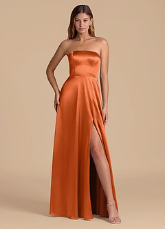 Azazie Wren Bridesmaid Dresses Burnt Orange A-Line Strapless Metallic Satin Dress image4