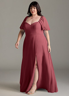 Azazie Chloe Abiti da Damigella Abito A-Line in Chiffon Scollo a Cuore Merlot image11