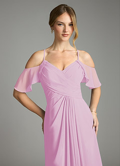 Azazie Dakota Bridesmaid Dresses Candy Pink A-Line V-Neck Pleated Chiffon Dress image7