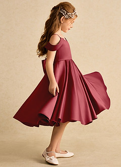 Azazie Favia Flower Girl Dresses Pomegranate A-Line Off the Shoulder Matte Satin Dress image5