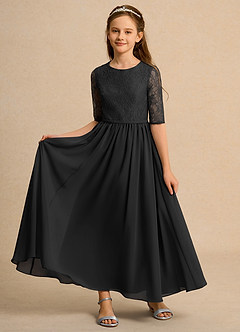 Azazie Pippin Girl vestidos de niña de las flores Vestido de Negro de Encaje de Corte En A image6