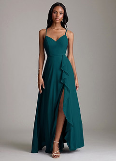 Azazie Naeem Bridesmaid Dresses Pine A-Line V-Neck Ruffle Chiffon Dress image1