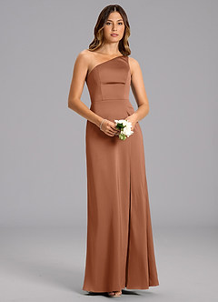 Azazie Phaedra Bridesmaid Dresses Bronzer A-Line One Shoulder Stretch Satin Dress image4