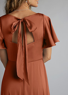 Azazie Kimber Bridesmaid Dresses Cedar Rose A-Line Ruched Stretch Satin Dress image5