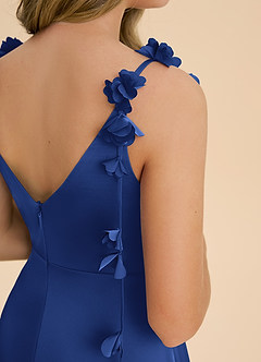 Azazie Gumdrop Junior Abito Impero in Raso Elasticizzato Plissettato Blu Reale image6