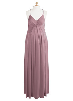 Azazie Annabelle Probar vestidos en casa Vestido de Acampanado Cuello en V plisado Largo hasta el piso Malla image4