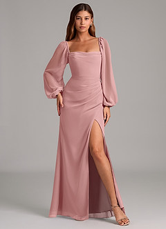 Azazie Brixley 신부 들러리 드레스 인어 긴팔 쉬폰 바닥 길이 드레스 image4