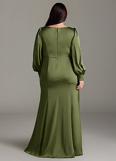 Azazie Raye Bridesmaid Dresses Olive Mermaid Long Sleeve Stretch Satin Dress image8