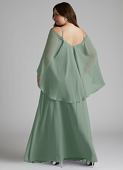 Azazie Cienna Brautjungfernkleider A-Linie Langarm Chiffon Kleid Silberner Salbei image8