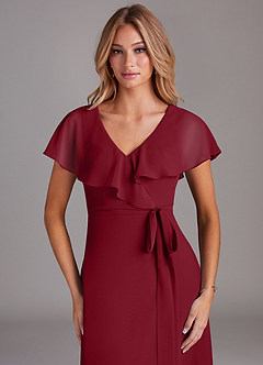 Azazie Lainey Bridesmaid Dresses Burgundy A-Line with Pockets Chiffon Dress image6