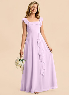 Azazie Nori Junior Frosted Lilac A-Line Ruched Chiffon Dress image3