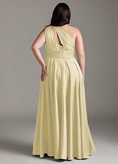 Azazie Charlize Bridesmaid Dresses Lemon Sorbet A-Line One Shoulder Stretch Satin Dress image10