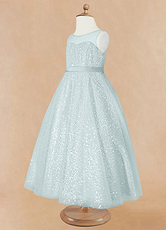 Azazie Siwa Flower Girl Dresses Mist A-Line Beaded Tulle Dress image7