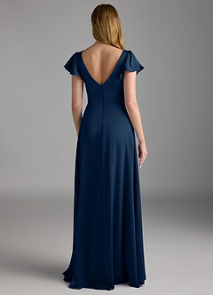 Azazie Omari Bridesmaid Dresses Dark Navy A-Line Stretch Satin Dress image2