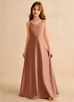 Azazie Fishie Junior Formal Jurken voor bloemenmeisjes A-Lijn Jurk van Mat Satijn Bronzeertint image4