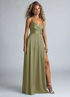Azazie Davis Bridesmaid Dresses Pistachio A-Line Pleated Stretch Satin Dress image5