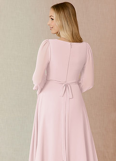Azazie Leonia Bridesmaid Dresses Blushing Pink A-Line Long Sleeve Chiffon Dress image7