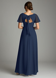 Azazie Kimber Bridesmaid Dresses Dark Navy A-Line Flounce Sleeve Chiffon Dress image3