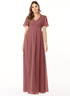 Azazie Verna vestidos de dama de honor de maternidad Vestido de Corte En A Cuello en V fruncido Hasta el suelo Gasa image1