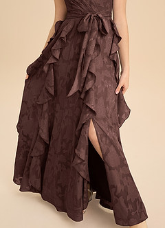 Azazie Peyton Junior Espresso A-Line Pleated Floral Burnout Dress image8