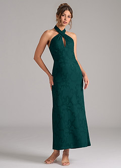 Azazie Marlissa Bridesmaid Dresses Pine Sheath Pleated Floral Burnout Dress image5