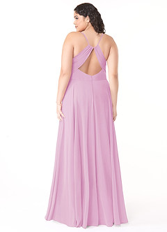 Azazie Avelina Vestidos de damas de honor Vestido de Rosa Caramelo de Gasa de Corte en A con Cuello en V Plisado image7