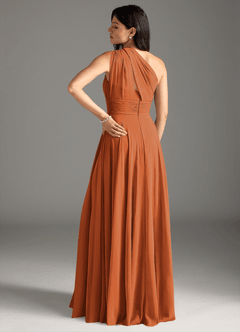 Azazie Charlize Bridesmaid Dresses Cinnamon A-Line One Shoulder Chiffon Dress image2