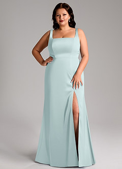 Azazie Frostine Bridesmaid Dresses Mist A-Line Bow Stretch Satin Dress image14
