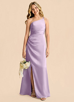 Azazie Eren Junior Frosted Lilac Sheath Pleated Stretch Satin Dress image4