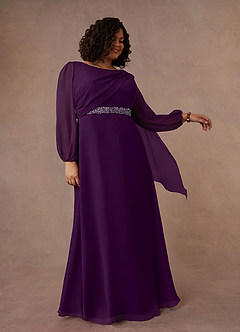 Azazie Priyanka Mother of the Bride Dresses Grape A-Line Boatneck Pleated Chiffon Dress image7