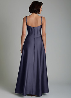 Azazie Nona Bridesmaid Dresses Stormy A-Line Pleated Stretch Satin Dress image2