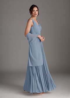 Azazie Kris Abiti per la Madre della Sposa Abito A-Line in Chiffon Lustrini Blu Polveroso image3