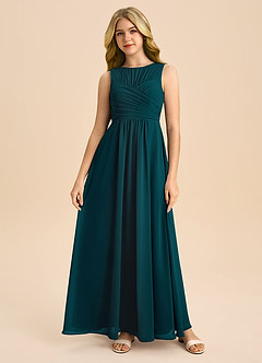 Azazie Skyla Junior Pine A-Line Pleated Chiffon Dress image2