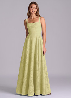 Azazie Shaude Bridesmaid Dresses Lemon Sorbet A-Line Pleated Floral Burnout Dress image6