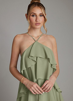 Azazie Deena Bridesmaid Dresses Pistachio A-Line Ruched Chiffon Dress image3