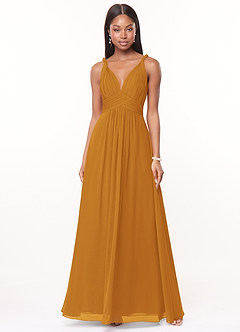 Azazie Maren Bridesmaid Dresses Butterscotch A-Line Pleated Chiffon Dress image1