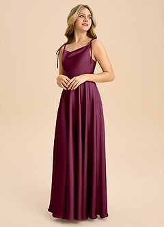 Azazie Popsy Junior Mulberry A-Line Bow Stretch Satin Dress image4