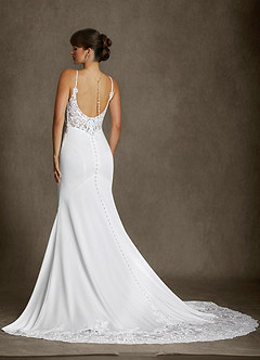 Azazie Gina Wedding Dresses Diamond White Mermaid Square Neckline Crepe Back Satin Dress image2