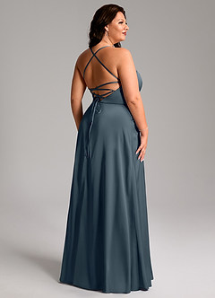 Azazie Mei Bridesmaid Dresses Twilight A-Line V-Neck Stretch Satin Dress image11