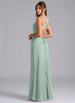 Azazie Evadne Bridesmaid Dresses Agave Sheath Pleated Chiffon Dress image2