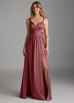 Azazie Chanel Final Sale Desert Rose A-Line Pleated Stretch Satin Dress image5