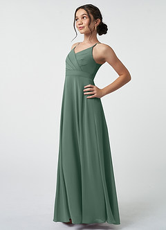Azazie Avelina Junior Sea Moss A-Line Pleated Chiffon Dress image4
