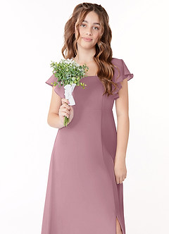 Azazie Bondi Junior Vintage Mauve A-Line Bow Chiffon Dress image4
