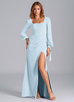 Azazie Leigh Bridesmaid Dresses Sky Blue Mermaid Long Sleeve Chiffon Dress image1